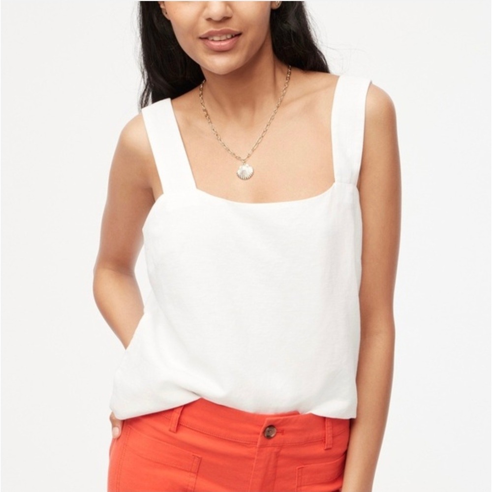 J.Crew Tank Top Women Small White NWT Linen Cotton Square Neck Wide Strap